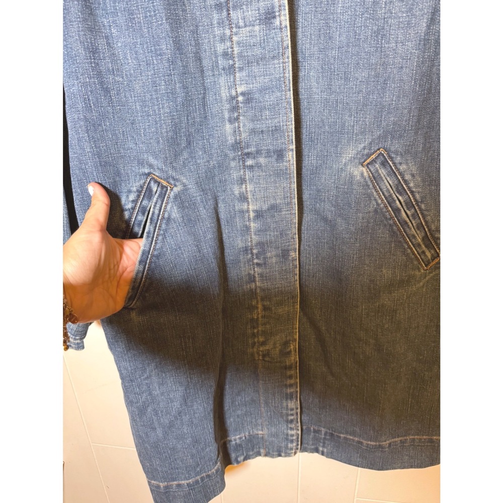 Vintage GAP Denim Trench Coat Womens XS Long Button Up Jean Fall Jacket 2002 Y2K - Picture 4 of 8